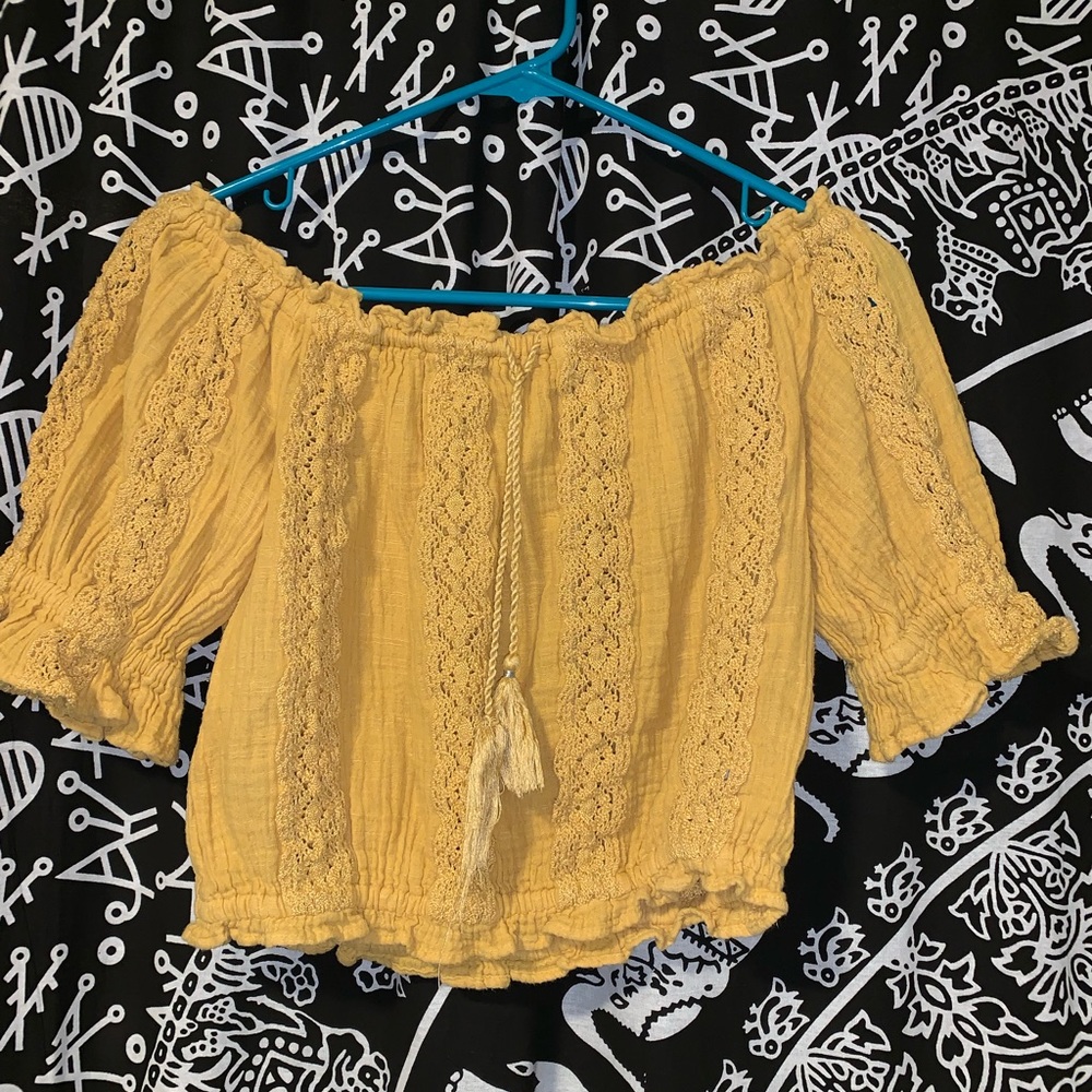 american eagle off the shoulder cropped shirt